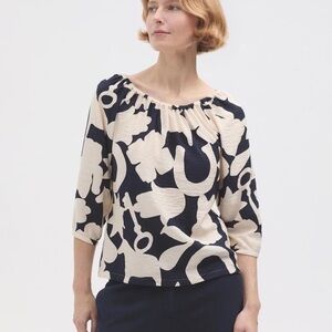 Nice Things Paloma S Lucky Charms Navy Blouson Top 3/4 Sleeves Blouse US 10 42E